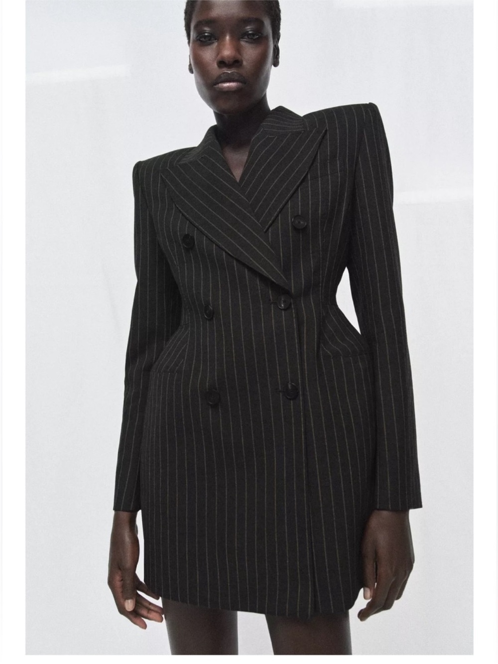 ZARA Double-Breasted Black Pinstripe Blazer Dress